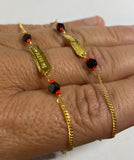 10 Karat Yellow Gold Dios Me Bendiga or God Bless Me Genuine Azabache Jet-Coral Curb Link 6 1/2" Kids Bracelet