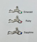 Sterling Silver and 14K Yellow Gold Scuba Diver Pendant with Genuine Gemstones (Emerald, Ruby or Sapphire)