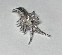 Sterling Silver and Genuine Ruby 3-dimensional Lobster Slide Pendant