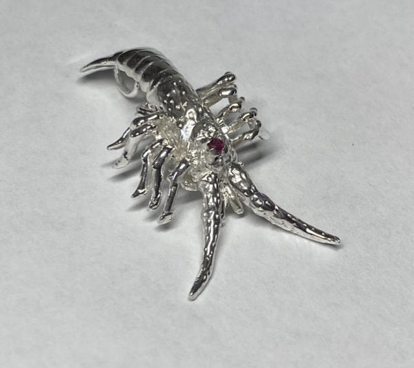 Sterling Silver and Genuine Ruby 3-dimensional Lobster Slide Pendant