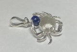 Sterling Silver and Genuine 6mm Lapis Lazuli Crab Pendant with Textured Finish