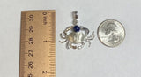 Sterling Silver and Genuine 6mm Lapis Lazuli Crab Pendant with Textured Finish