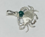 Sterling Silver and Genuine 6mm Malachite Crab Pendant with Textured Finish