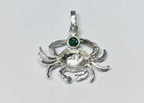 Sterling Silver and Genuine 6mm Malachite Crab Pendant with Textured Finish