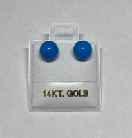 6 - 6.5mm Dyed Turquoise Stud Earrings set in 14 Karat Yellow Gold