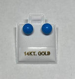 6 - 6.5mm Dyed Turquoise Stud Earrings set in 14 Karat Yellow Gold