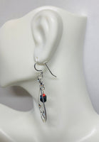 Sterling Silver Spiral with Genuine 6mm Azabache Jet and Coral Pendant or Earrings (also sold as a set)