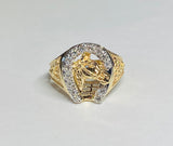 10 Karat Yellow Gold & Genuine 0.28 Carat TW Diamond Horseshoe w/Horse Western Ring