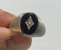 Sterling Silver & 14K White Gold Genuine Diamond Rhomboid Onyx Man's Ring