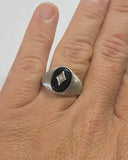 Sterling Silver & 14K White Gold Genuine Diamond Rhomboid Onyx Man's Ring