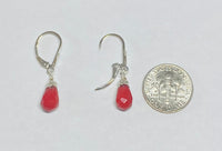 Sterling Silver 10x6mm Faceted Dyed Red Coral Teardrop Shell Design Leverback Earrings