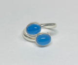 Sterling Silver Genuine Blue Chalcedony 8mm x 6mm Cabochon Bypass Ladies Ring