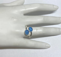 Sterling Silver Genuine Blue Chalcedony 8mm x 6mm Cabochon Bypass Ladies Ring