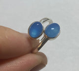 Sterling Silver Genuine Blue Chalcedony 8mm x 6mm Cabochon Bypass Ladies Ring