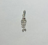 Sterling Silver Bone Fish Pendant with Genuine Ruby Eye