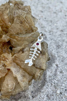 Sterling Silver Bone Fish Pendant with Genuine Ruby Eye