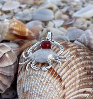 Sterling Silver & Genuine 6mm Carnelian Crab Pendant with Textured Finish