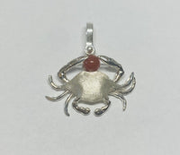 Sterling Silver & Genuine 6mm Carnelian Crab Pendant with Textured Finish