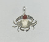 Sterling Silver & Genuine 6mm Carnelian Crab Pendant with Textured Finish