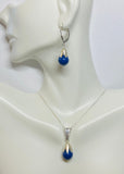 Sterling Silver and Swarovski 10mm Simulated Dark Lapis Beads Pendant, Earrings or Set