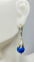 Sterling Silver and Swarovski 10mm Simulated Dark Lapis Beads Pendant, Earrings or Set