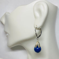 Sterling Silver and Swarovski 10mm Simulated Dark Lapis Beads Pendant, Earrings or Set