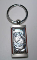 Laminate Sterling Silver Virgin Mary and Baby Jesus Key Ring