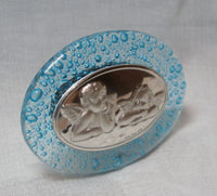 Laminate Sterling Silver and Aqua Glass Angel Cherubs Decorative Ornament