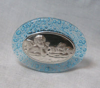 Laminate Sterling Silver and Aqua Glass Angel Cherubs Decorative Ornament