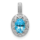 Sterling Silver Genuine Swiss Blue Topaz and Diamond Pendant with 18" Loose Rope Chain