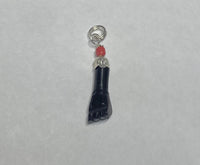 Sterling Silver 925 Genuine Azabache Jet & Coral Bead Mano Figa Charm (0.95" Total Length)