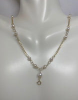 14 Karat Yellow Gold and Genuine 3.5mm Freshwater Pearls Add-A-Charm Curb Link Necklace