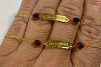 10 Karat Yellow Gold Dios Me Bendiga or God Bless Me Genuine Azabache Jet-Coral Curb Link 6 1/2" Kids Bracelet