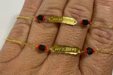 10 Karat Yellow Gold Dios Me Bendiga or God Bless Me Genuine Azabache Jet-Coral Curb Link 6 1/2" Kids Bracelet