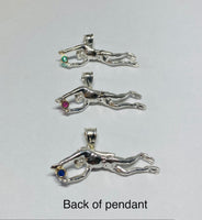 Sterling Silver and 14K Yellow Gold Scuba Diver Pendant with Genuine Gemstones (Emerald, Ruby or Sapphire)