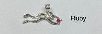 Sterling Silver and 14K Yellow Gold Scuba Diver Pendant with Genuine Gemstones (Emerald, Ruby or Sapphire)