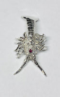 Sterling Silver and Genuine Ruby 3-dimensional Lobster Slide Pendant