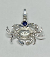 Sterling Silver and Genuine 6mm Lapis Lazuli Crab Pendant with Textured Finish