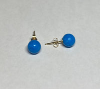 6 - 6.5mm Dyed Turquoise Stud Earrings set in 14 Karat Yellow Gold