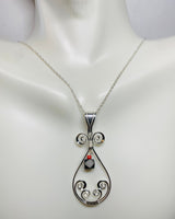 Sterling Silver Spiral with Genuine 6mm Azabache Jet and Coral Pendant or Earrings (also sold as a set)