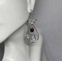 Sterling Silver Spiral with Genuine 6mm Azabache Jet and Coral Pendant or Earrings (also sold as a set)