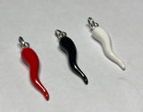 Sterling Silver and Enameled Italian Horn Pendant (Red-Black-White)