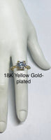 Sterling Silver 925 Rhodium or 18K Yellow Gold Plated Asscher Cubic Zirconia Engagement Ring