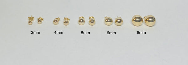 10 Karat Yellow Gold Polished Ball Post Stud Earrings (Available in 3mm-4mm-5mm-6mm-8mm Size)