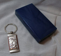 Laminate Sterling Silver Virgin Mary and Baby Jesus Key Ring