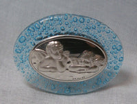 Laminate Sterling Silver and Aqua Glass Angel Cherubs Decorative Ornament