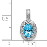 Sterling Silver Genuine Swiss Blue Topaz and Diamond Pendant with 18" Loose Rope Chain