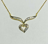 Sterling Silver 18K Gold-Plated CZ Baguette & Round CZ 18" Heart Necklace