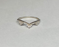 Sterling Silver Bead Design Chevron Band Ring with Cubic Zirconia Clusters