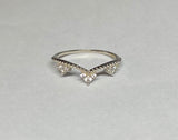 Sterling Silver Bead Design Chevron Band Ring with Cubic Zirconia Clusters